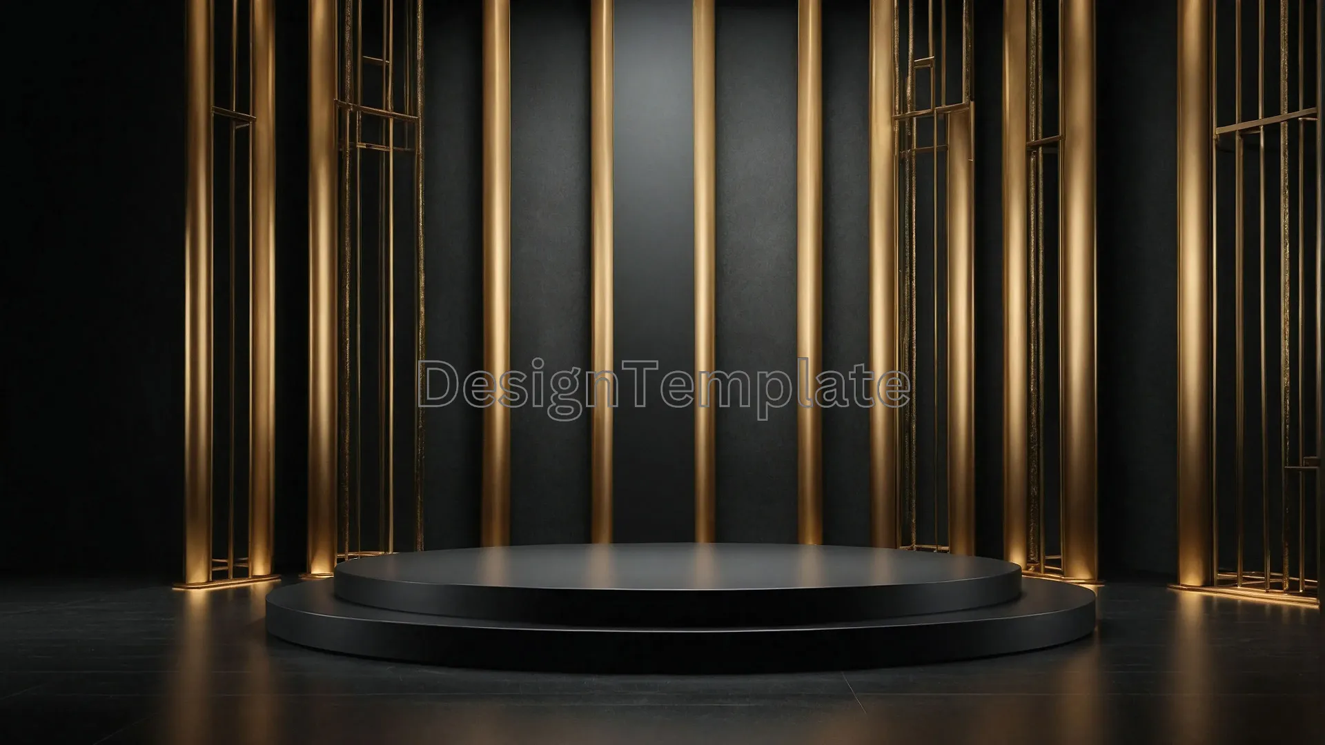 Elegant Award Show Podium with Golden Curtains Image